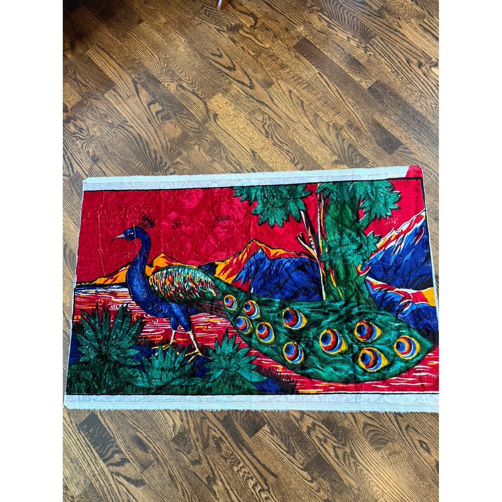 Vintage silk velvet panel. Peacock